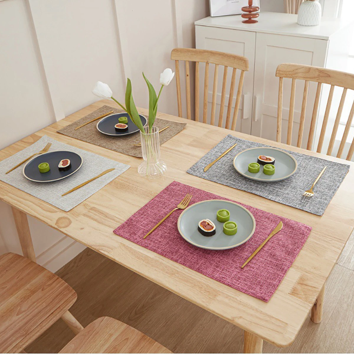 30X46 CM Linen Solid Color Dining Table Mat Fashion Style Western Dining Table Bowl Cup Rectangle Placemats Table Decoration