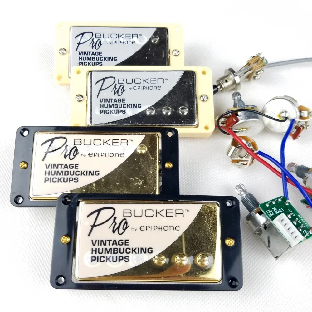 1 Set Original Genuine Epi LP Standard PRO Electric Guitar Alnico Humbucker Pickup Nickel / Gold Cover With Wiring Harness
