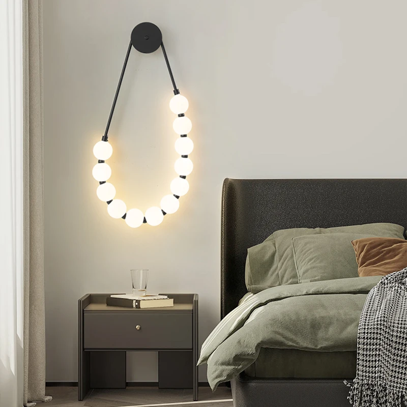 Modern Platinum Bedside Wall Lamp Design Pearl Necklace Living Room Background Light Emitting Diode Wall Lamp