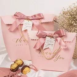 10/20Pcs Thank You Letter Candy Box With Handle Chocolate Wedding Favor Gift Packaging Box With Ribbon Birthday Party Decoration