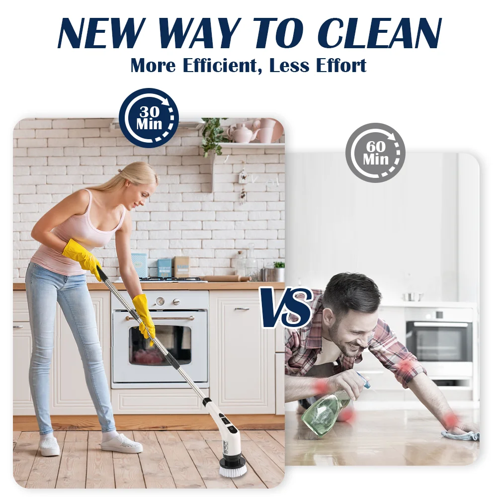 ชุดอุปกรณ์ทำความสะอาดไฟฟ้าด้ามยาวในครัวเรือนมัลติฟังก์ชั่นไร้สายแบบชาร์จไฟฟ้าเครื่องมือแปรงทำความสะอาดห้องครัว