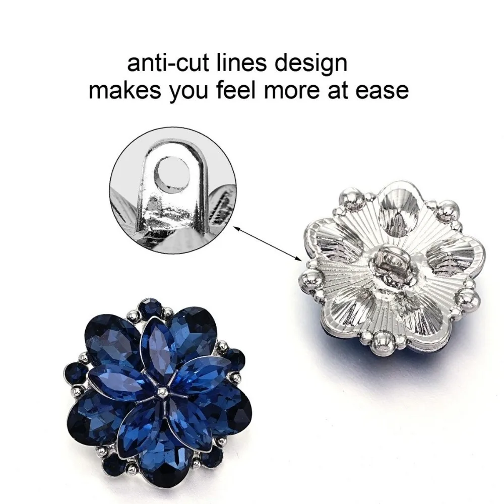 2pcs Metal Alloy Crystal Flower Buttons Diamond Embedded Hollow Design Metal Alloy Buttons Flower Shaped Buttons Wool Coat