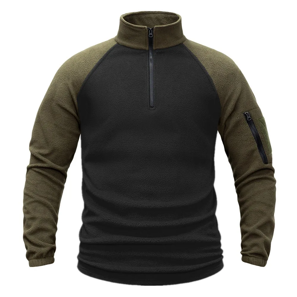 

Tactical Fleece Men's Fleece Warm Autumn and Winter Color Matching Flannel Pullover Stand-up Jacket