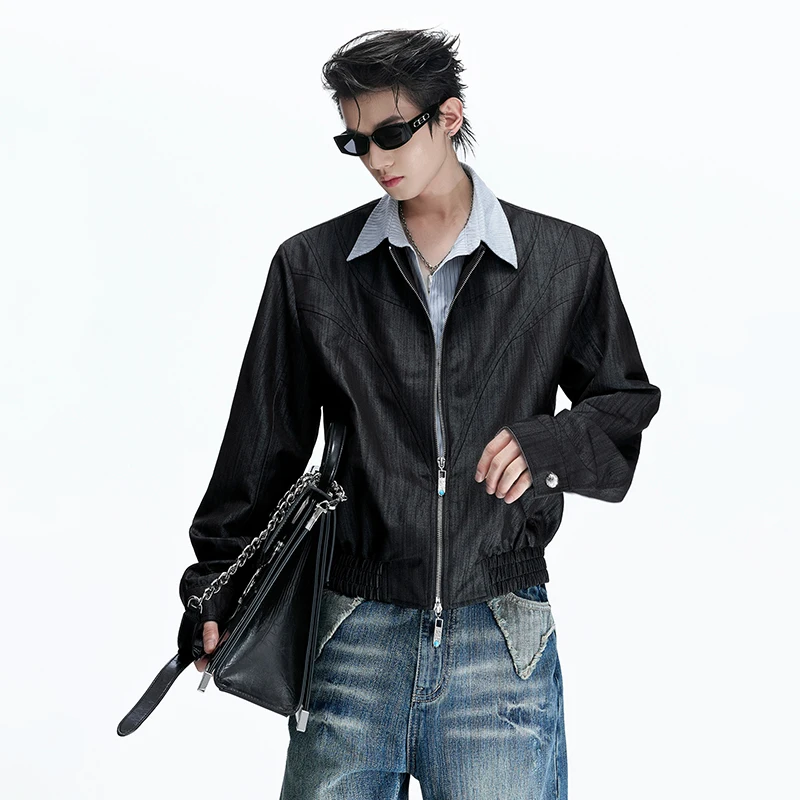 LUZHEN 2026 New Stylish Original Fake Two Piece Design Glossy High Quality Casual Jacket Men's Handsome Lapel Shirts Coat JY8359