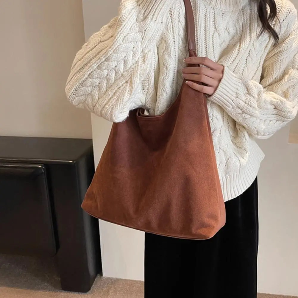 2Pcs Autumn Winter Vintage Women's Suede Shoulder Bag Large Capacity Solid Color Simple Casual Commuter Bag Retro Handbags