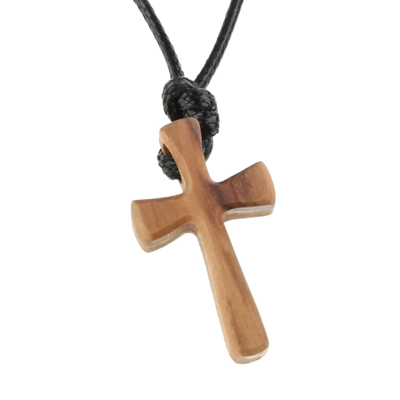 Wooden Cross Clavicle Chain Handhold Prayer Crucifix Neckchain Gift for Clutching Sacred Christian Artifact Jewelry