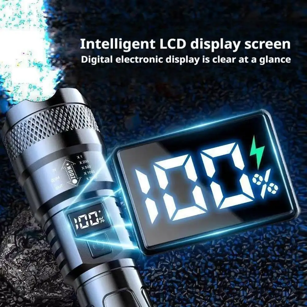 고출력 LED 손전등 매우 밝고 오래 지속되는 야외 비상용 강력한 조명 충전식 캠핑 하이킹 COB 손전등