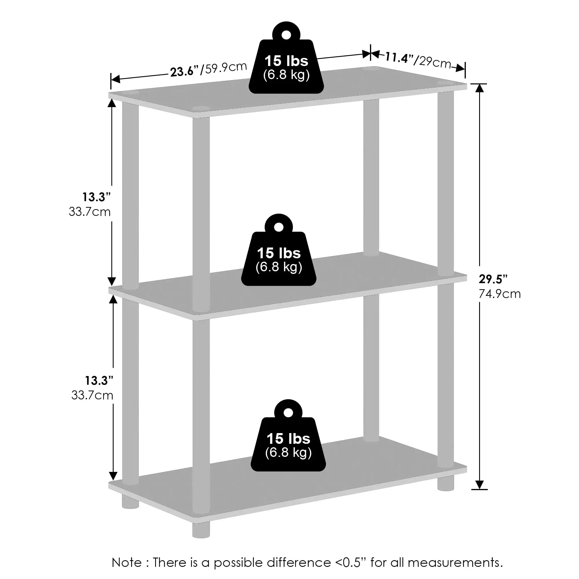 Furinno-Présentoir compact polyvalent à 3 niveaux Turn-Tube T1, bibliothèque à étagères, expresso noir