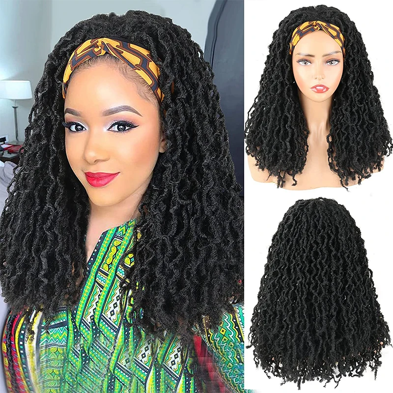 Faux Locs Synthetic Braided Headband Wigs Long Dreadlocks Goddess Nu Locs Curly Wig Freetress Twist Crochet Hair for Women