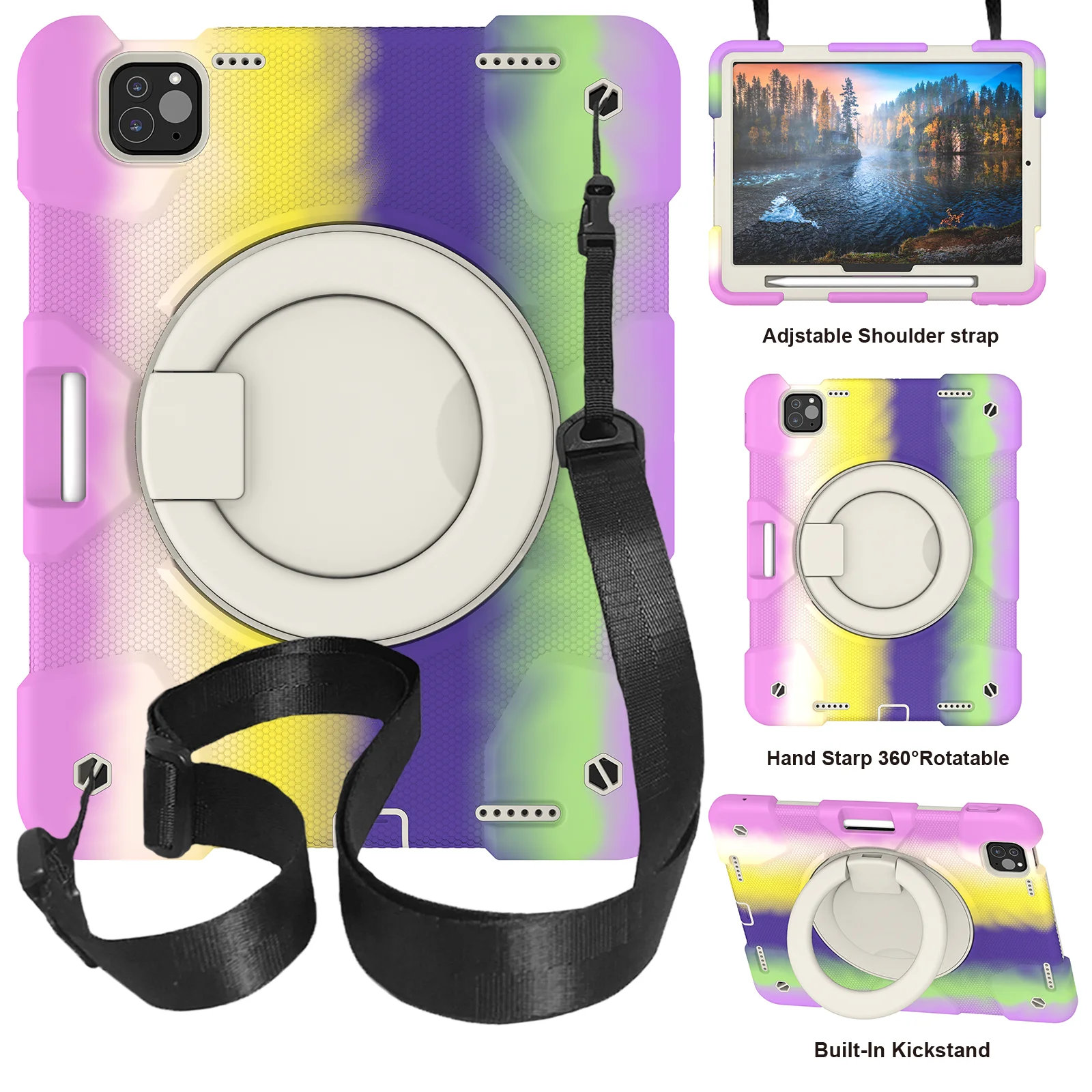 

Heavy Duty Case for iPad Air 11 2025 M3 2024 M2 Pro11 2025 M5 2024 M2 Rotation Handle Grip Armor Stand Cover With Shoulder Strap