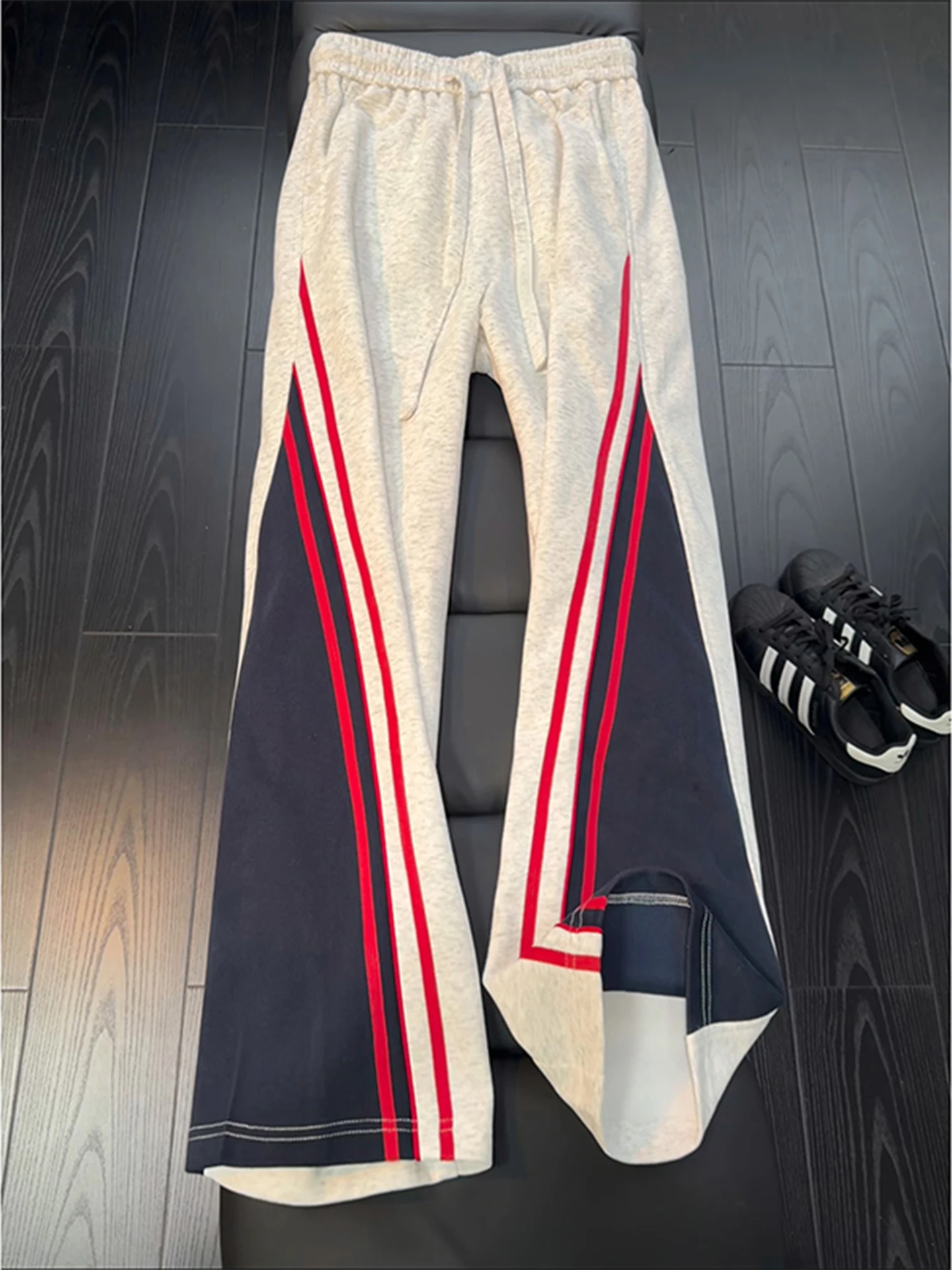 

Мужские спортивные брюки American Color Blo Stripe Knit Belt, осенние, в стиле хип-хоп, свободного кроя, драпированные, молодежные, модные