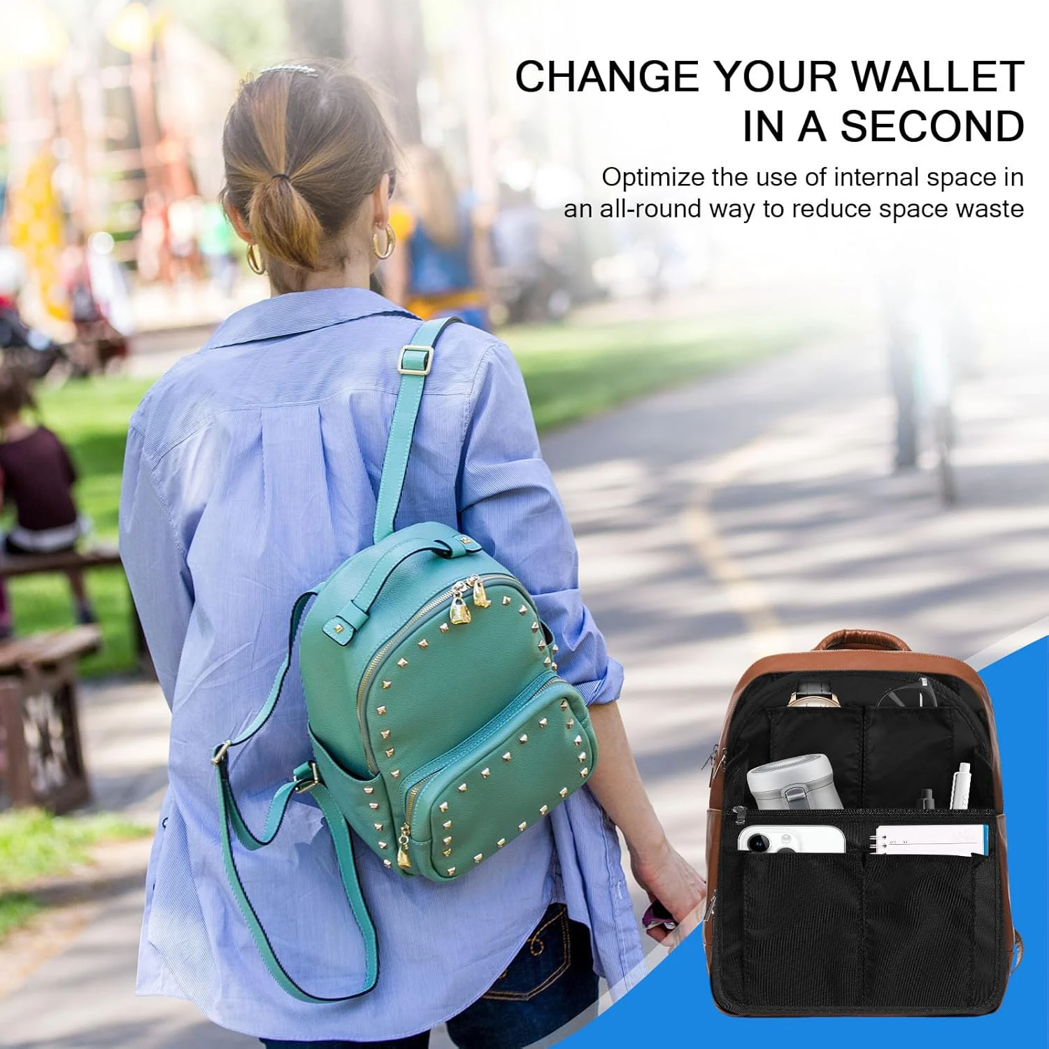 إدراج منظم حقيبة الظهر، أسود، 7.9 بوصة طول × 4.8 بوصة عرض × 11 بوصة ارتفاع، نايلون مقاوم للماء، يناسب حقائب الظهر الصغيرة #6