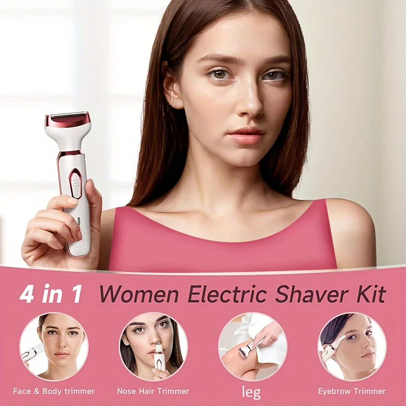 4-in-1 Silky-Smooth Electric Shaver for Women - Wet/Dry, USB Rechargeable & Portable for Full Body Use