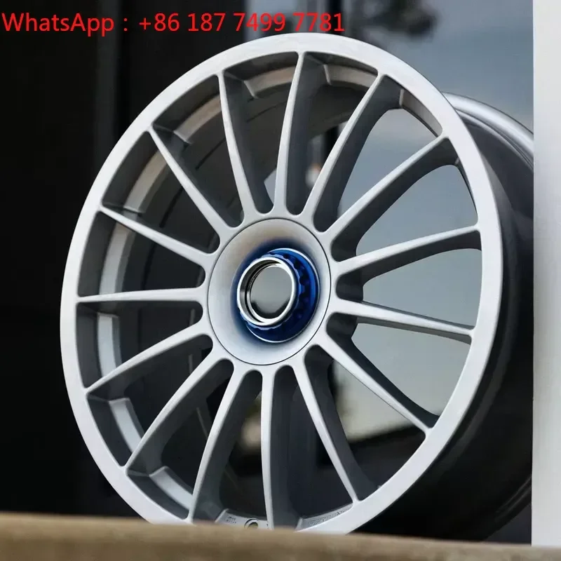 Satin Silver Multi-Spoke Spun-Formed Forged Aluminium Alloy Wheels Blue Center Cap Custom Aftermarket JDM Euro New