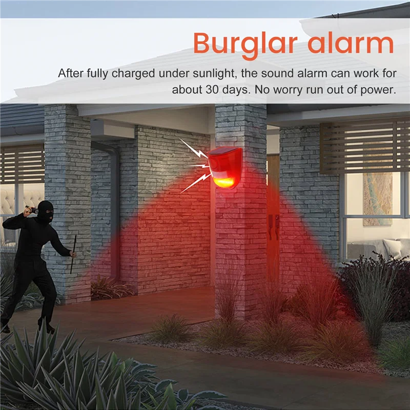 B68C 3 Pack Solar Strobe Light With Motion Sensor Alarm 129DB Sound Security Siren IP65 Waterproof For Villa Farm Yard Garden
