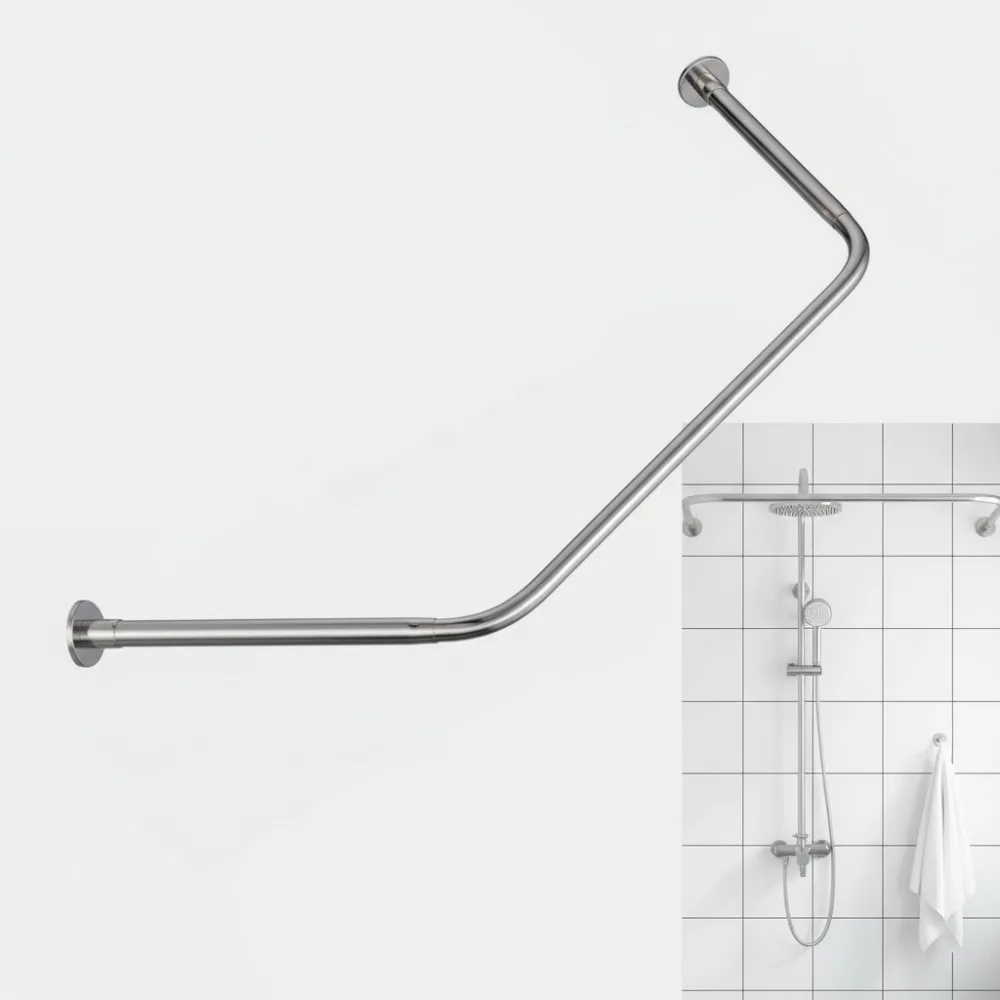 

Adjustable Stainless Steel Corner Shower Curtain Rod Diamond Shape Drill Free Install for Bathroom Bathtub