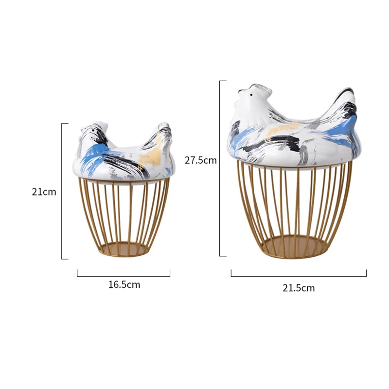 Chicken Shaped Egg Storage Basket, Wrought Iron Metal Container with Lid, Food Residue Storage Container, Home Decoration