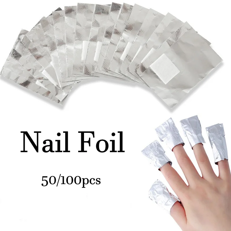 أغطية رقائق الأظافر مع وسادات قطنية، مشابك مزيل طلاء الأظافر من الألومنيوم لأظافر الجل والأكريليك، عبوة 50/100 قطعة #1