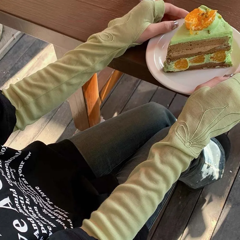 

Солнцезащитные рукава Sweet Bow в корейском стиле: дышащие, с вышивкой, быстросохнущие, для защиты от УФ-лучей, для активного отдыха