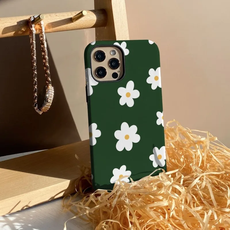 

Dark Green Flowers Phone Case for iPhone 16 15 14 13 12 11 Pro Max XS XR XSMax 6 7 8 Plus Glossy HD Hard PC Cover