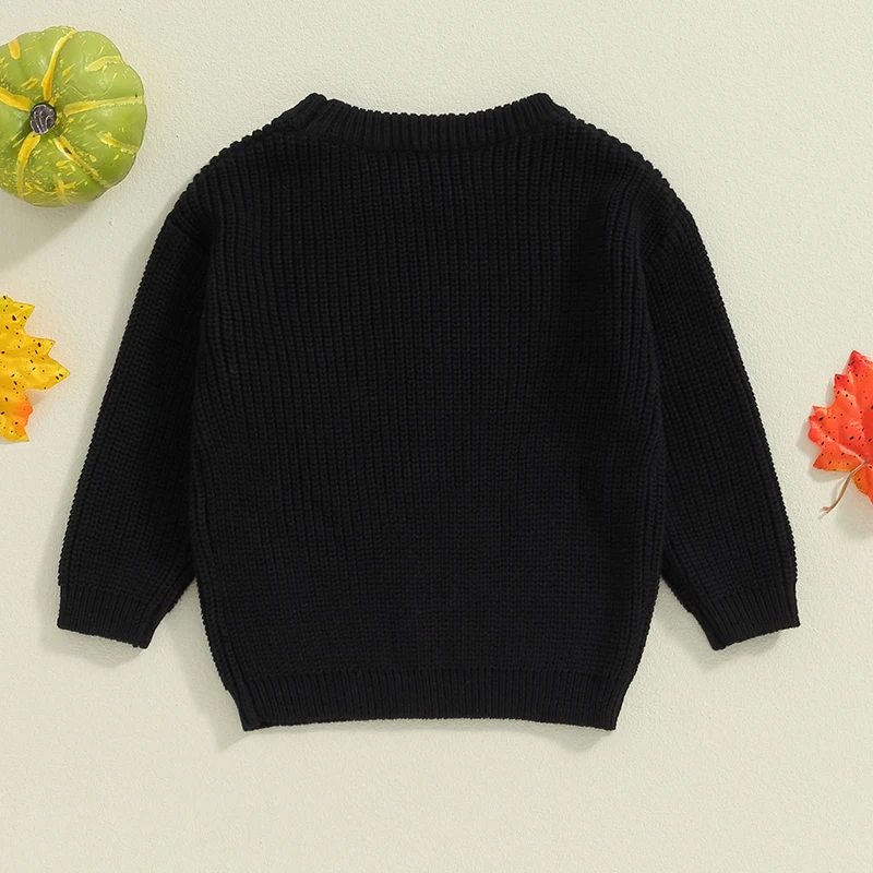 Toddler Girls Boys Sweater Halloween Clothes Pumpkin Ghost Spider Letter Embroidered Long Sleeve Kids Pullovers Fall Tops