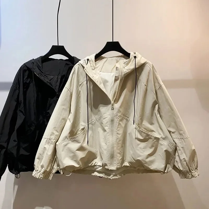 

Jackets Women Hooded Summer Sun-proof Zipper Coats Thin Loose See Through Outerwear Breathable Outwear Lightweight Clothes