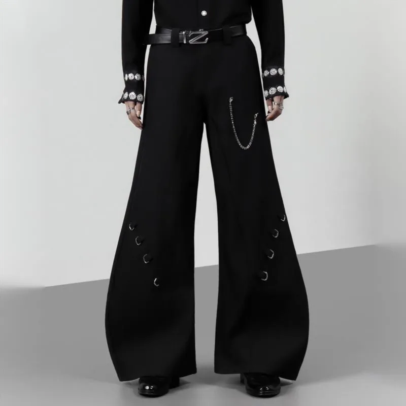 WVGA Spring Autumn New Men Wide-Leg Trousers High-End Heavy-Duty Metal Chain Design Niche Chic Casual Straight Pants Ins W26538 view 3
