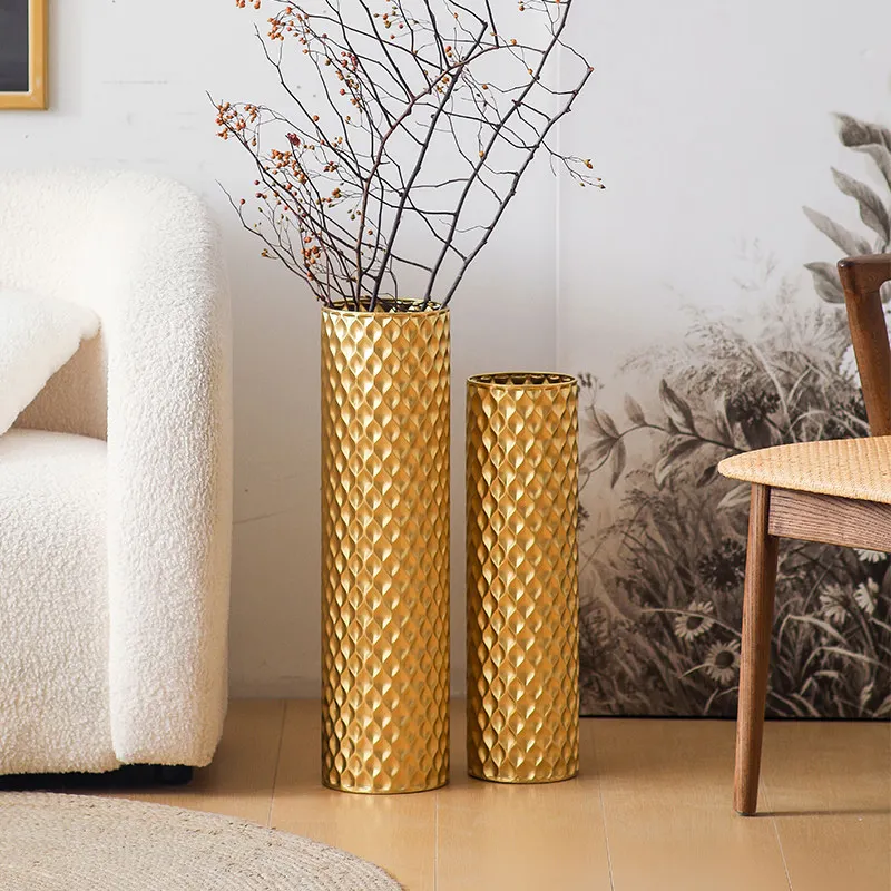 Iron Vase Home Decor Moder Flower Vase Centerpiece Rustic Metal Vessel Decor Cylinder Ornament Nordic Style Decoration