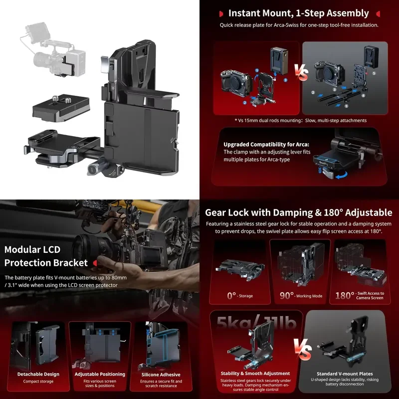【CHIMU HOME】 For SMALLRIG All-in-One Compact Camera Video Rig for NEEWER V-Mount Battery Plate Kit QR Arca-Swiss LCD Screen