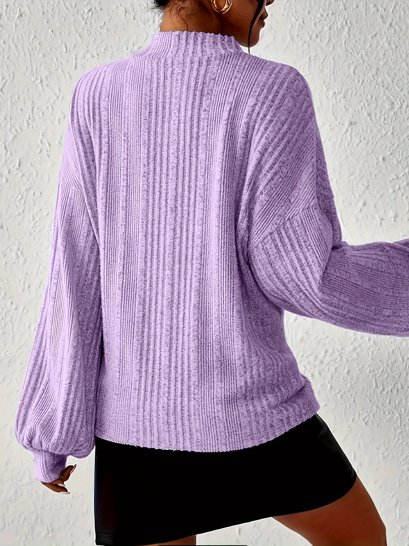 Spring New Half High Neck Lantern Sleeves Top for Women, Slim, Elegant, Versatile, Gentle, Long sleeved, Purple for Women