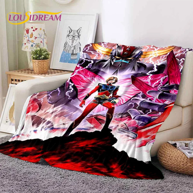 

3D Cartoon UFO Robot Grendizer Anime soft Blankets,Keep Warm Flannel Throw Blanket for Picnic Beds Sofa Home Bedroom Gifts Kids