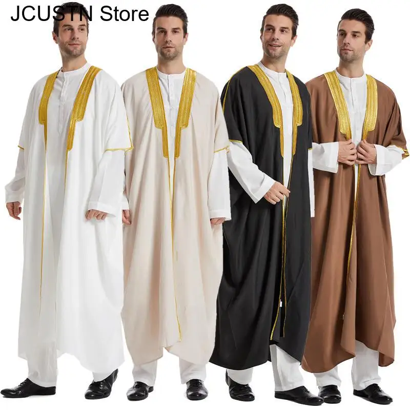 

Eid Muslim Men Jubba Thobe Dishdasha Open Abaya Islamic Ramadan Cardigan Robe Saudi Arabic Musulman Caftan Dubai Djellaba