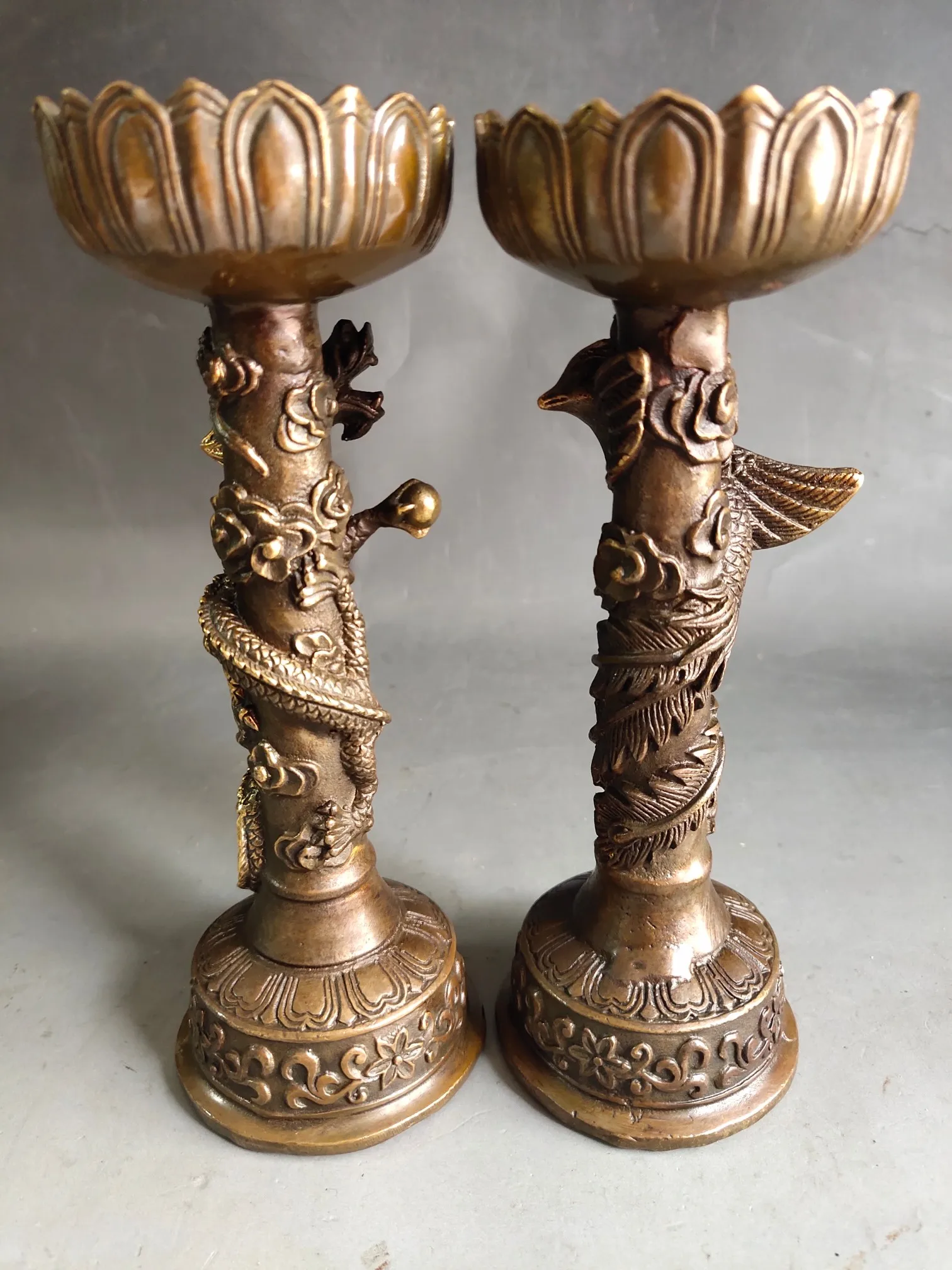 Home Decoration Pure Copper Dragon and Phoenix Wax stands with Exquisite Workmanship and Exquisite Appearance