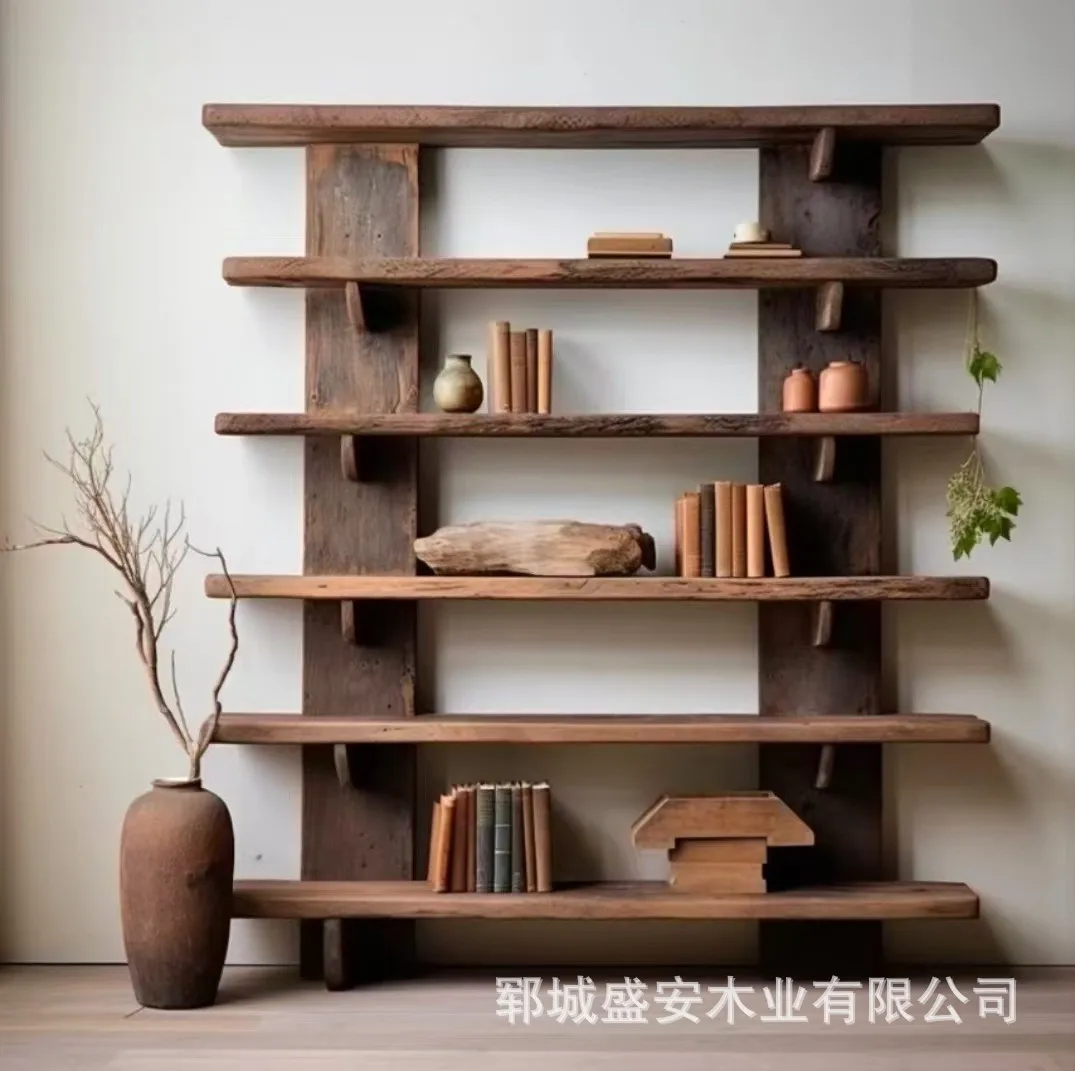 LH1 wabi sandy wind bogu shelf retro solid wood multi-treasure pavilion modern simple bookshelf