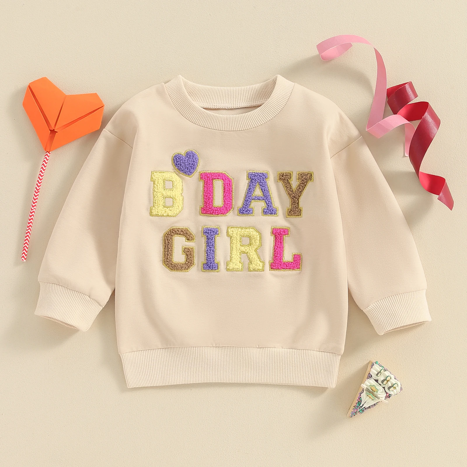 

1-4Y Kids Girls Sweatshirt Tops Long Sleeve Crew Neck Embroidery Letters Pullover Hoodie Birthday Clothes Girls Sweatshirts