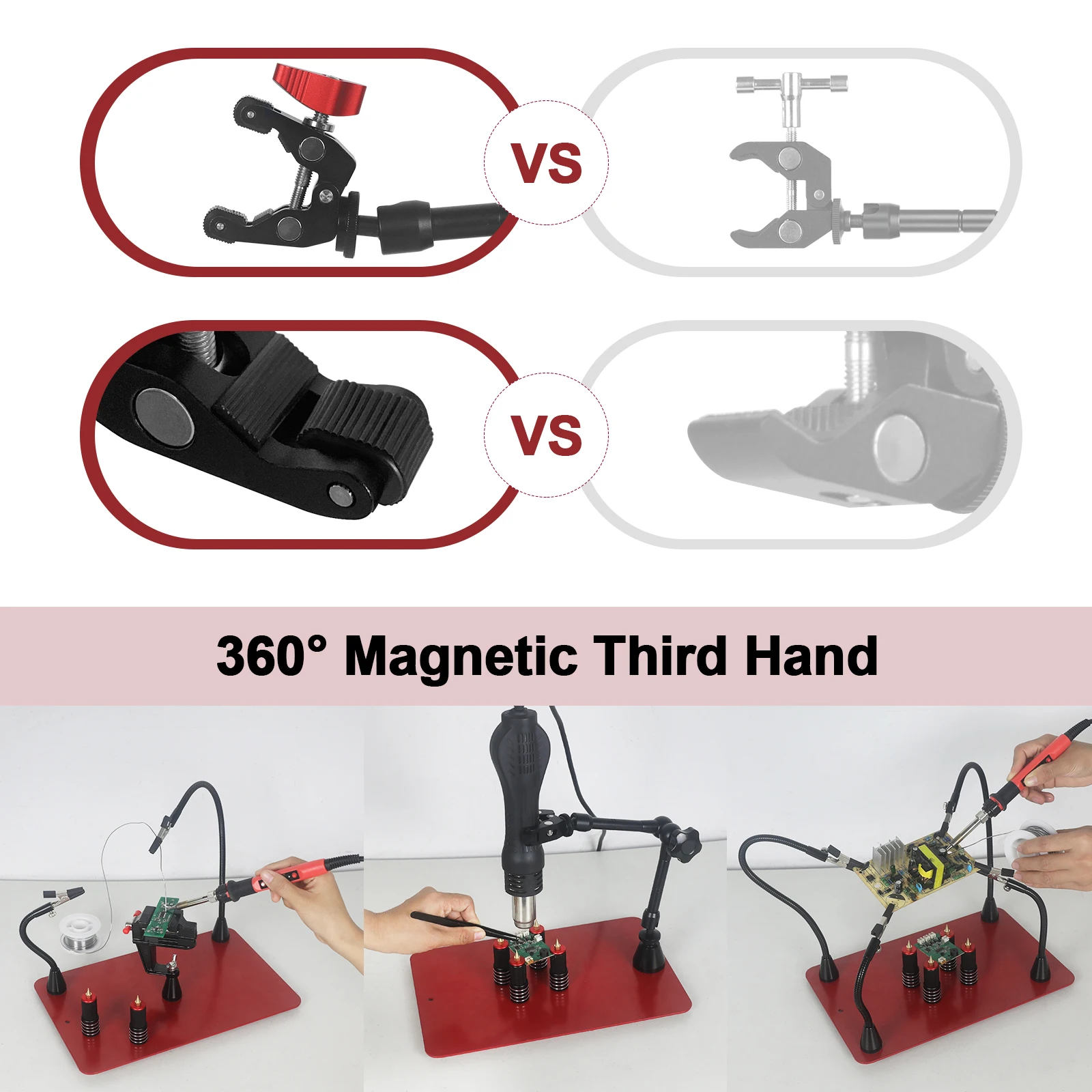 NEWACALOX Heavy Duty Base Welding Workbench with Magnetic Flexible Arm PCB Holder 3X LED Magnifying Lamp for Soldering Repair