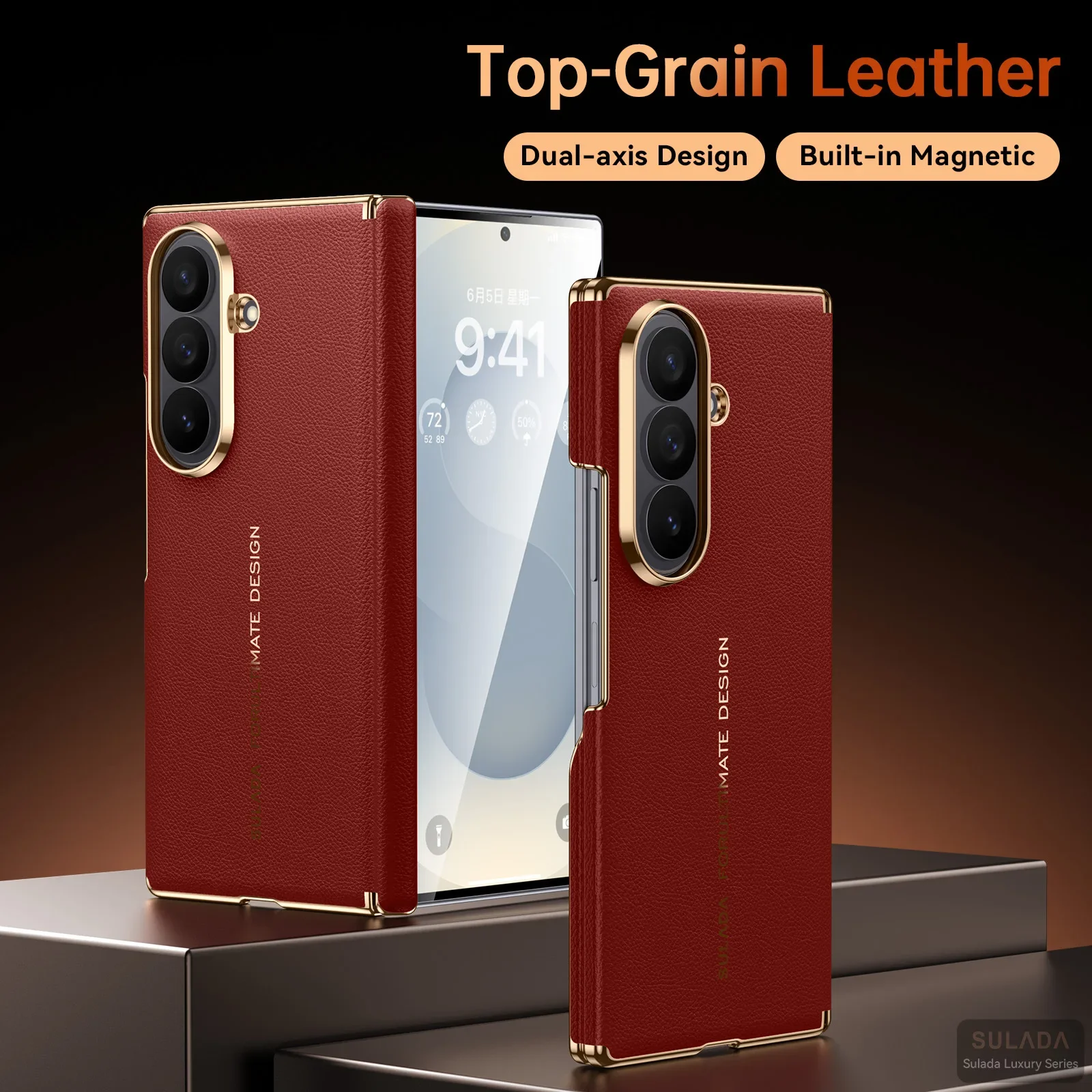 Luxury Cowhide Magnetic Phone Case for Samsung Z Fold8 Ultra Fold 8 Wide Sulada Double Bottom Bracket Protective Back Cover Case