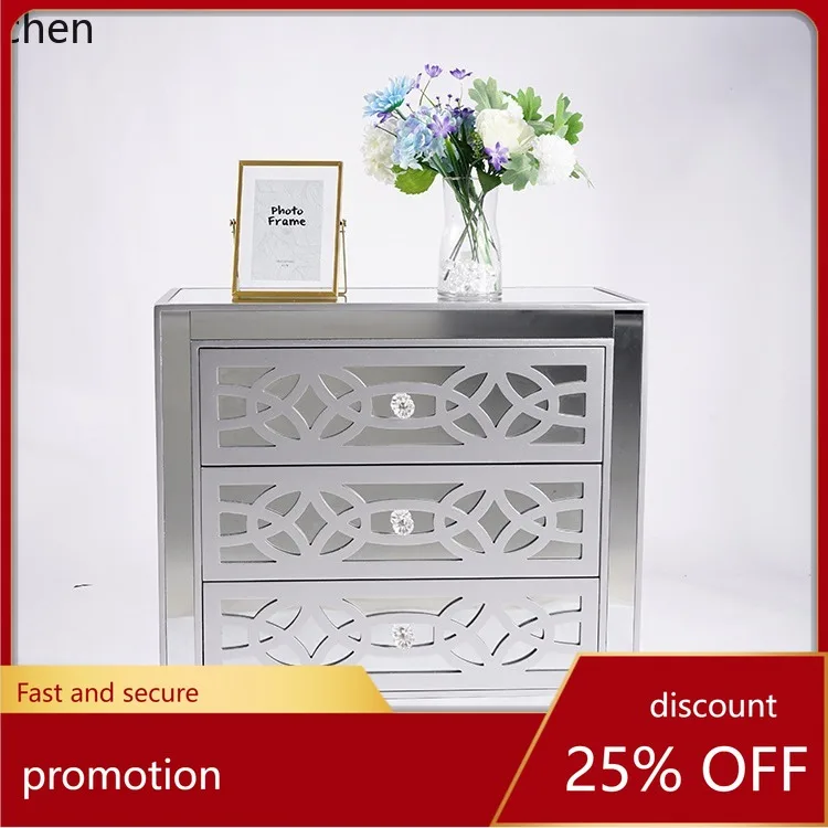 ZML Mirror Hollow Storage Cabinet Bedroom Three-layer Drawer Bedside Cabinet