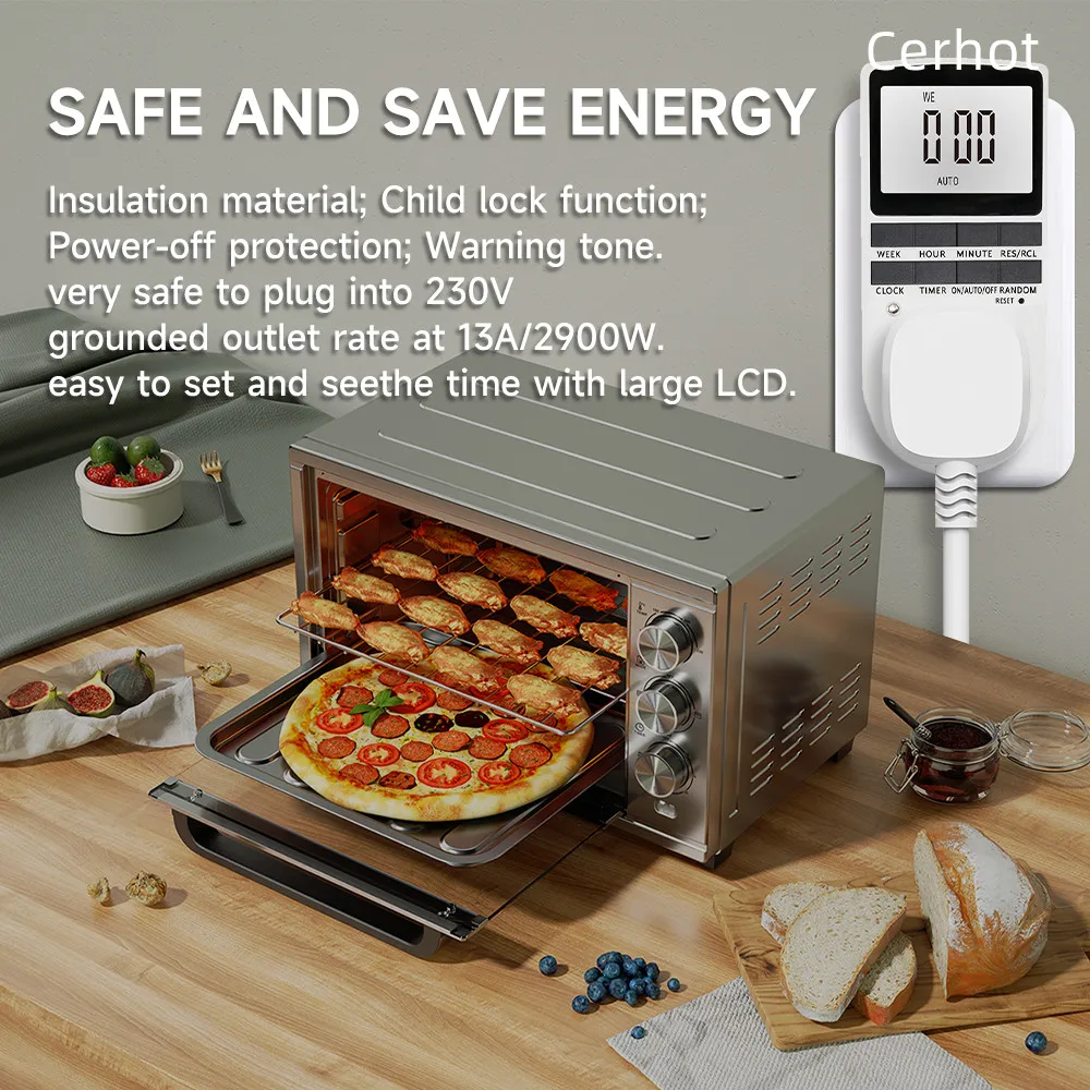 Cerhot Timer Socket Programmer 7 Day 12/24 Hours Electronic Kitchen Digital Programmable Switch Power Outlet Control