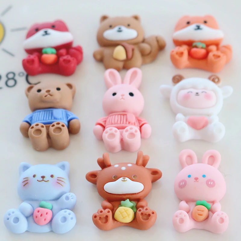 10 Pcs New Mini Kawaii Cartoon Fox, Animal Bear Resin Cabochons Scrapbook Diy Jewellery Hairpin Accessories Decorate Craft