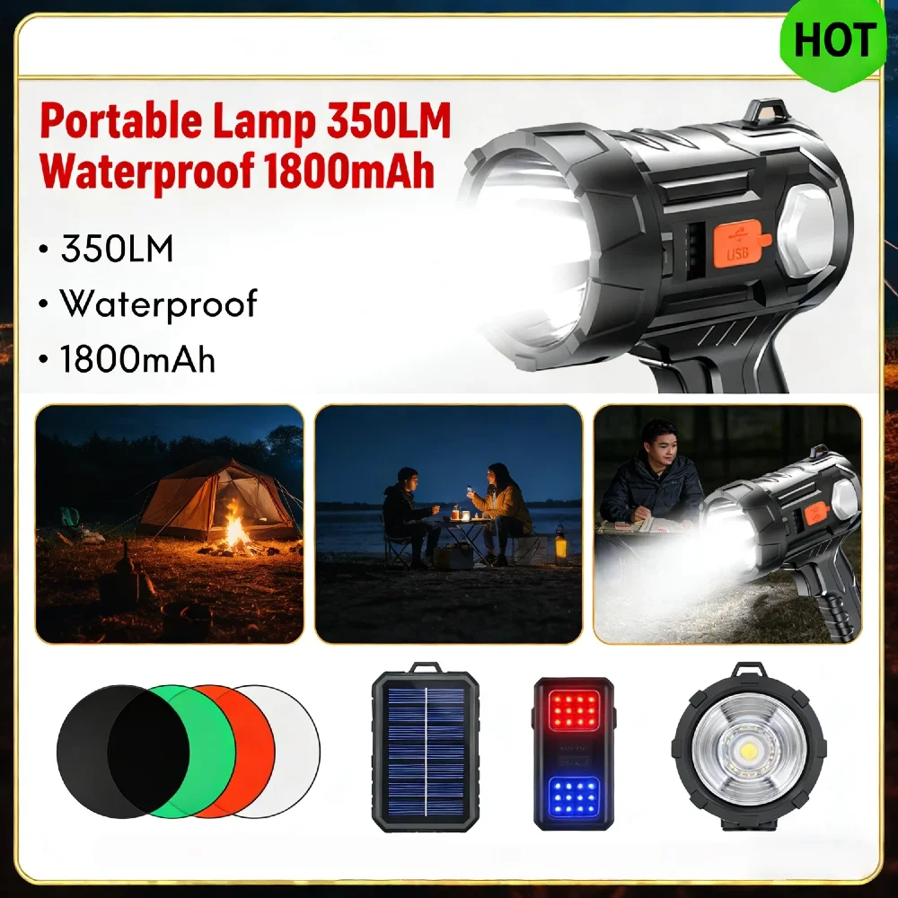 

1800 мАч светодиодный солнечный ручной прожектор 350 лм 6 режимов 3-цветный фильтр аварийное зарядное устройство для телефона Type-C зарядка дисплей питания Waterp