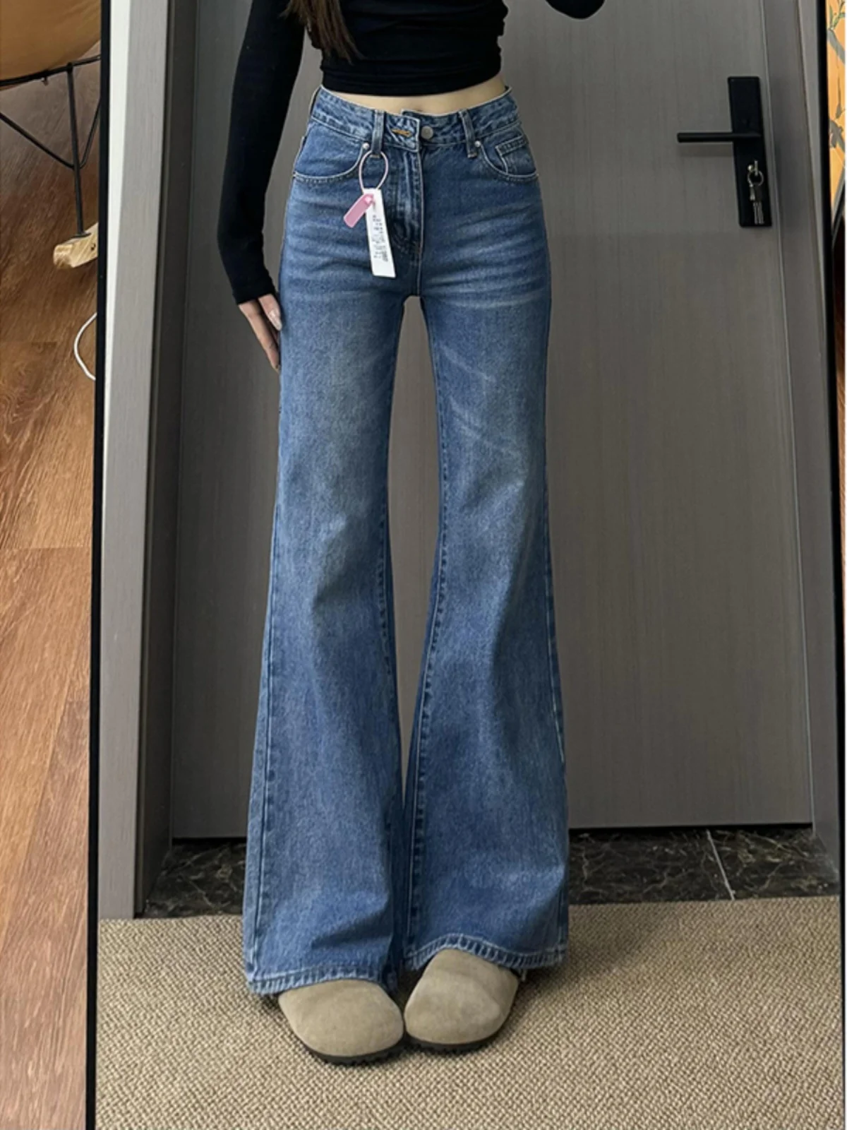 

Джинсы женские с низкой посадкой, расклешенные, удлиненные, модные, облегающие, с высокой талией, повседневные, для весны и осени