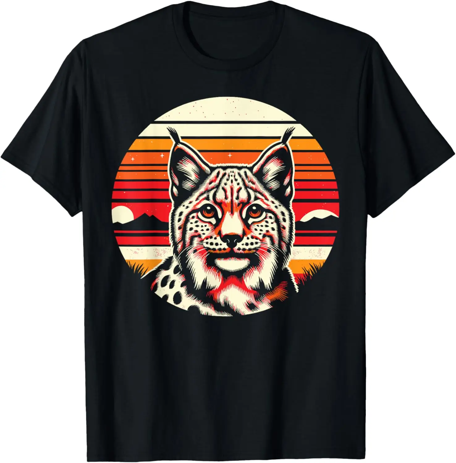 

Lynx Portrait Retro Sunset Graphic Tee Vintage Wild Animal Cotton T-Shirt Unisex Trip Wear