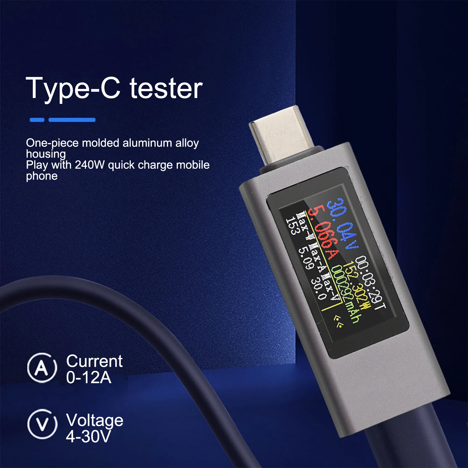 Capacity Record Type-C Voltage Meter 2302C USB Meter CNC Metal Shell Dustproof And Drop-proof Fast Charging Support