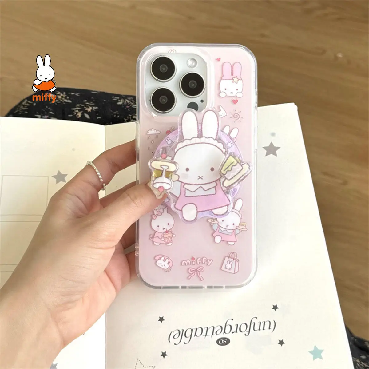 미피 귀여운 만화 휴대폰 케이스 귀여운 토끼 애니메이션 자석 홀더 폰 케이스 아이폰16프로맥스 아이폰151314 호환