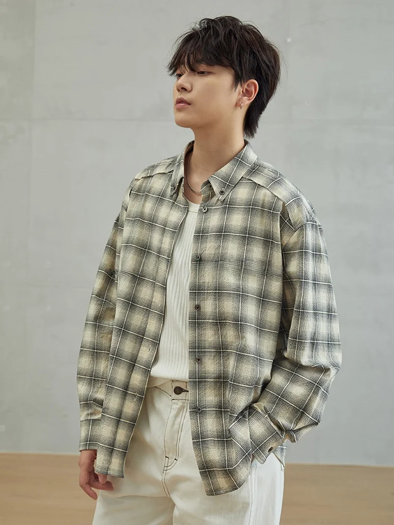 

HIER Neutral Sle Long Sve irt adient Design Layered Structure Cotton Polyester Blend Breathable Casual irt