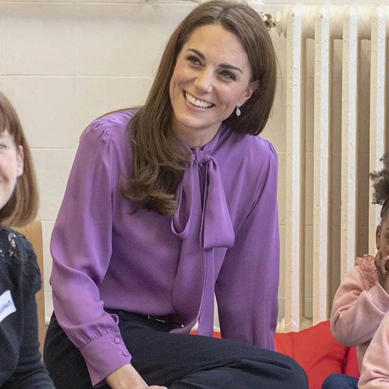 

Kate Middleton Princess purple Blouses elegant Bow designer long sleeve OL shirts