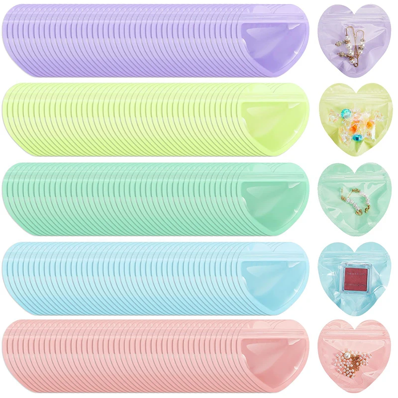 10/20/50PCS Heart Shaped Self Sealing Jewelry Bags Transparent Gift Packaging Bags for Necklace Bracelet Earrings Display