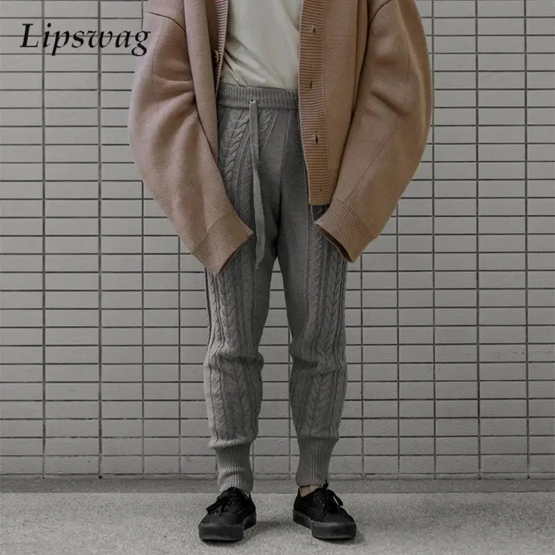 Stylish Mens Knitted Sweatpants Streetwear Fall Winter Casual Drawstring Slim Knit Pants For Men Vintage Crochet Knitting Pants