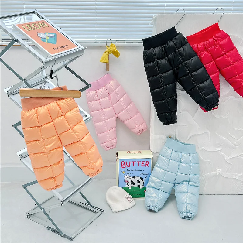 Baby Girl Boy Warm Thicken Down Pants Winter New Cotton Down Trousers Children Ski Down Padded Pants Kids Casual Solid Trousers